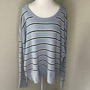 Offline by Aerie Blue & Navy Striped Cozy Pullover Sweatshirt | Size L